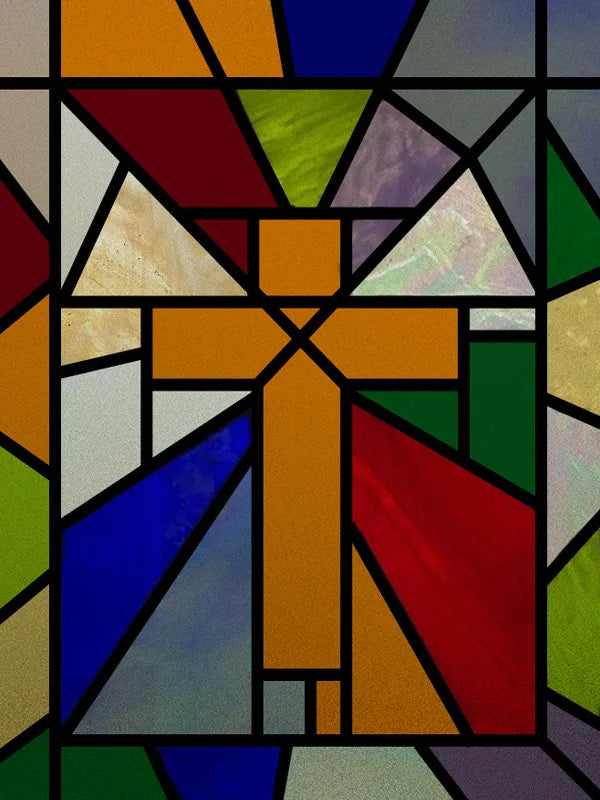 Custom Frosted Stained Glass Window Film,PVC Static Cling Films,Cross Church Decor Foil Stickers
