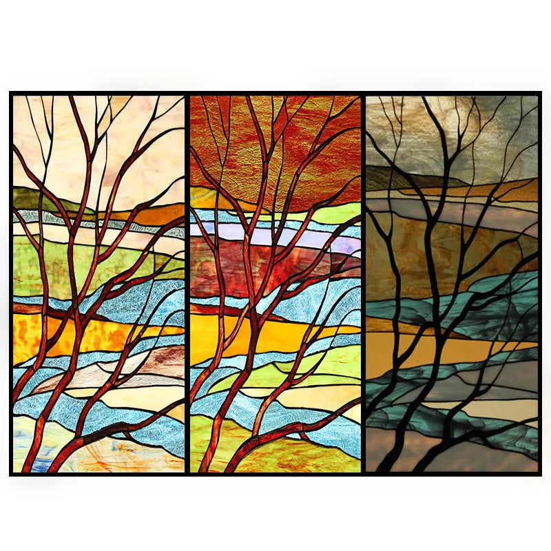 Custom size Glass Films,Stained Glass Stickers Static Cling,Frosted Privacy Print Flower,Tree,Rivers For Window Door Home Decor