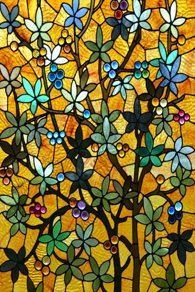 Custom Size Stained Glass Films,Frosted Privacy, Static Cling Poster, Retro Tree Scenic Color Printing Window Film Door Stickers