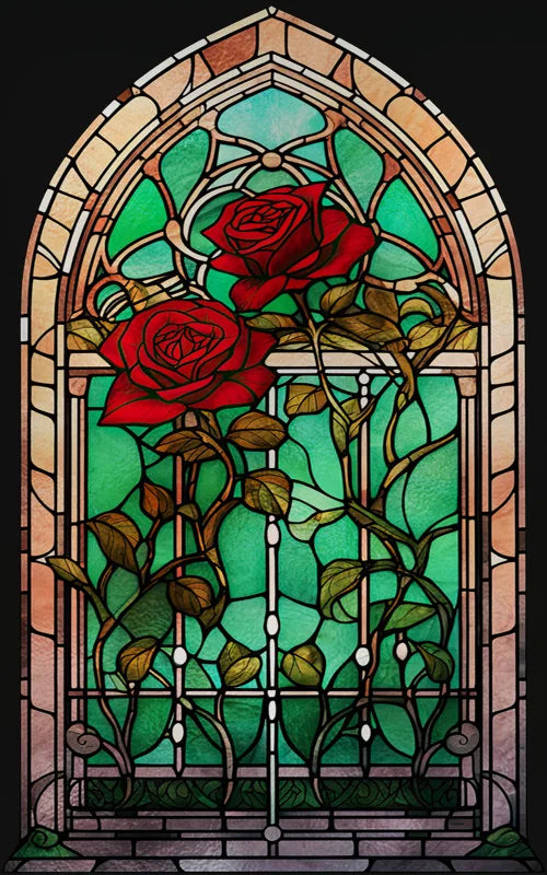 Rose Stained Glass Window Film, Frosted Window Film, ,Privacy,No Glue, Static Cling, Home Decorative