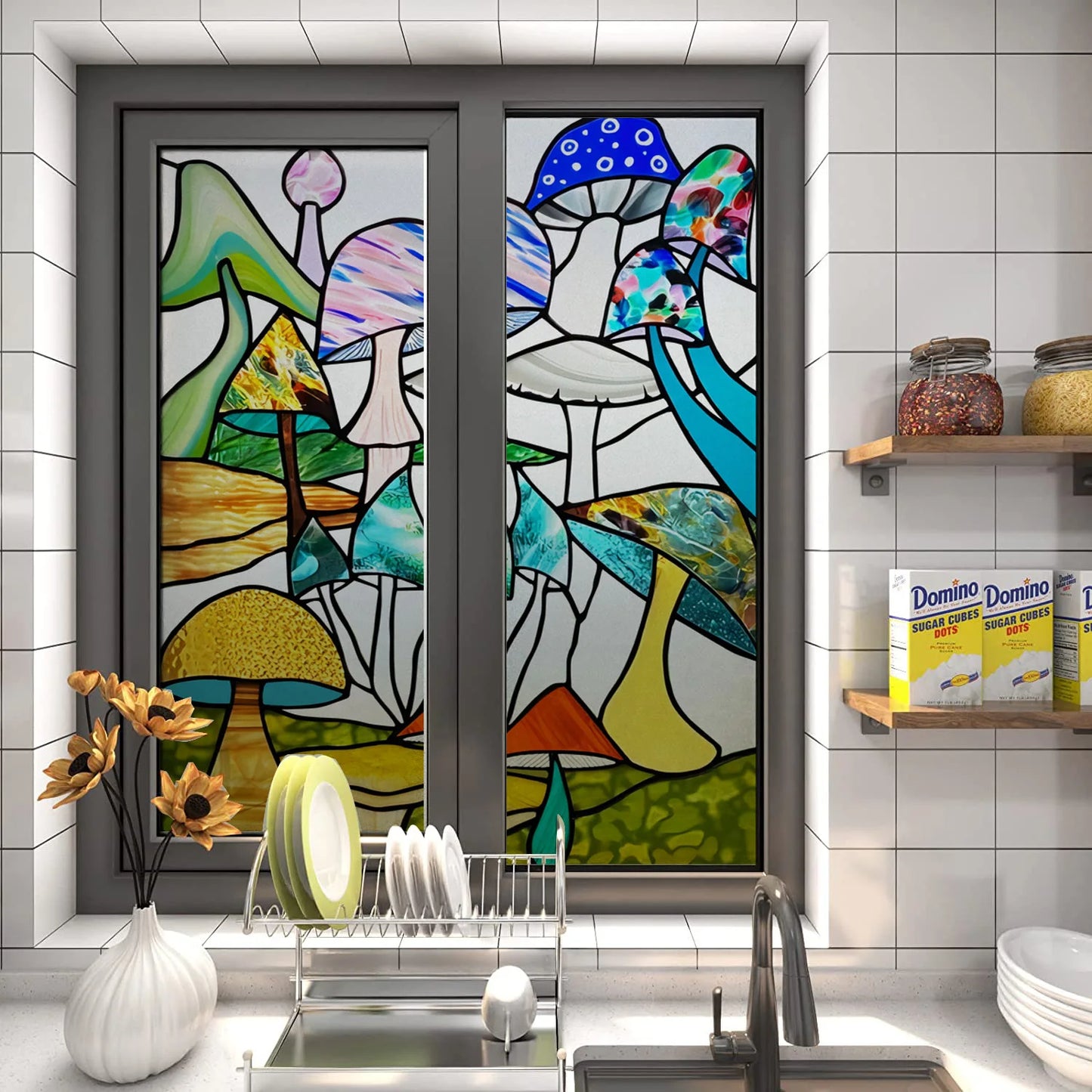 Stained Glass Wndow Film Frosted Glass Sticker Forest Custom Size Castle Cartoon For Kids Room Door Poster Home Decor