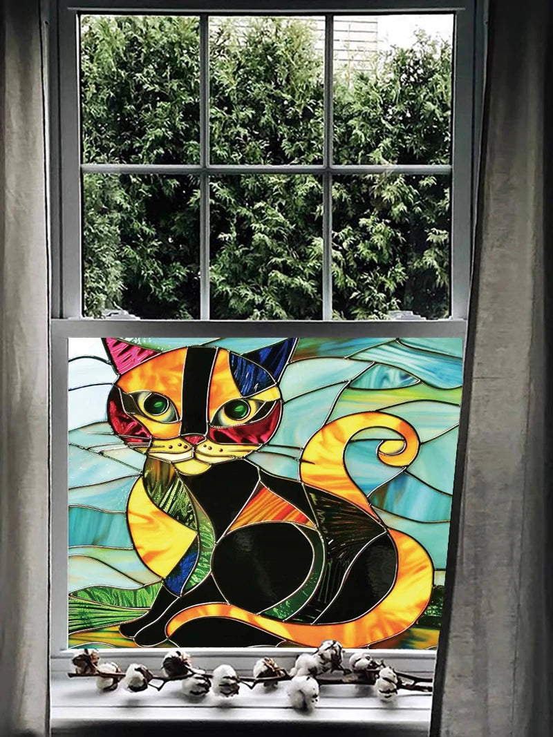 Custom size Window Film Stained Glass Films Frosted Privacy Static Cling cat Sticker Bathroom Skylight Decor
