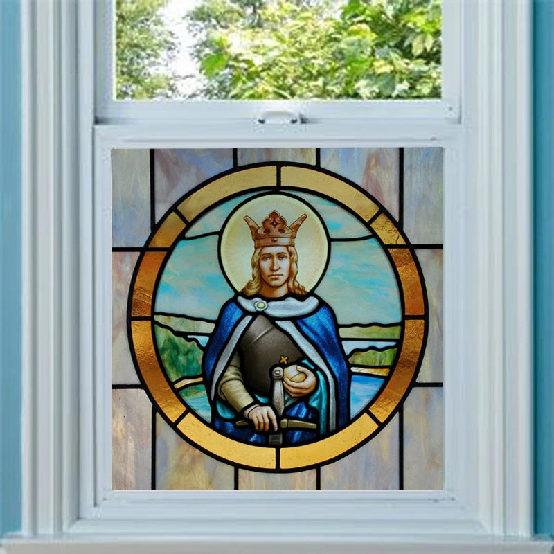 Custom Frosted Stained Glass Window Film,PVC Static Cling Films,Patron Saint of Catholic Church Decor, Foil Stickers