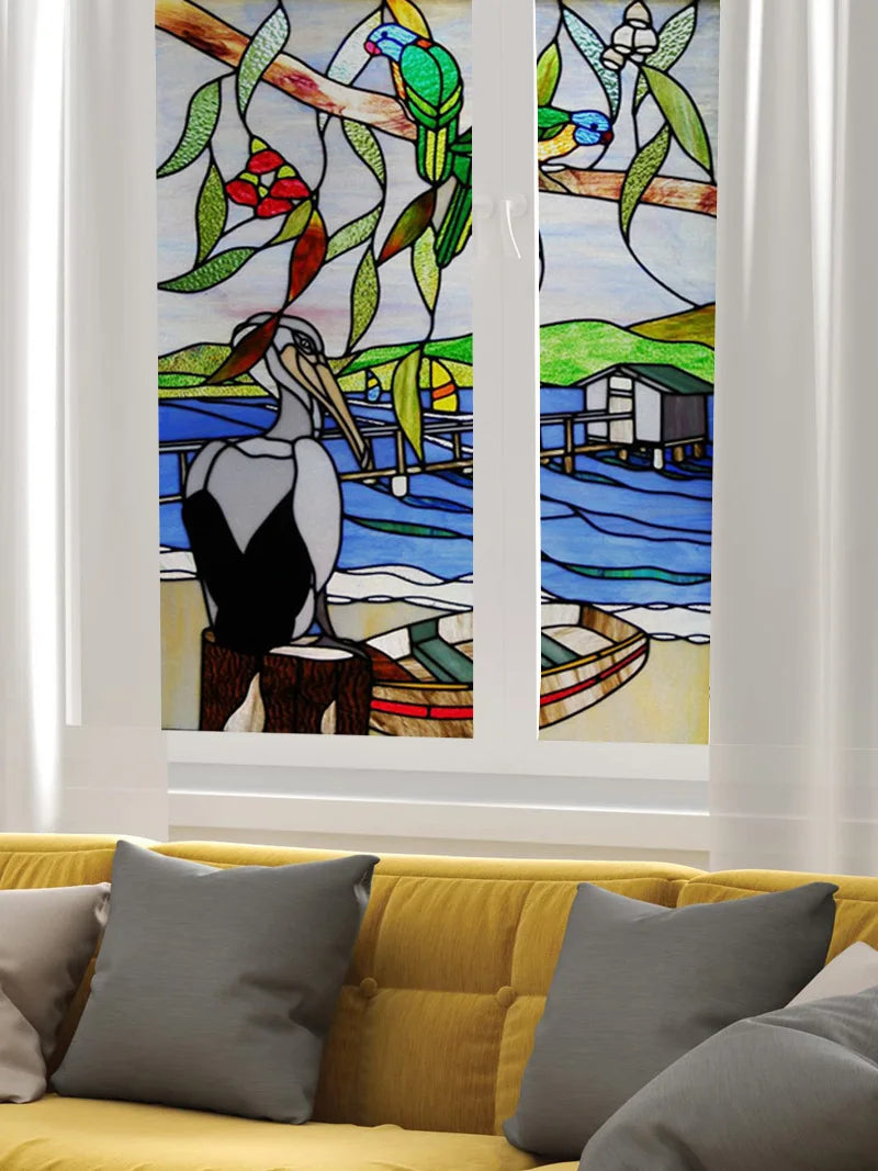 Custom Size Window Stained Glass Films,Bird,Peacock, Static Cling Stickers For Bathroom Bedroom Door Office Home Decor
