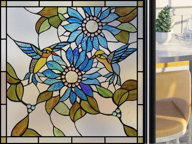 Frosted Stained Glass Window Film, Customized Art Deco Design, Static Cling Door Sticker,Home Decor Foil, Treatment
