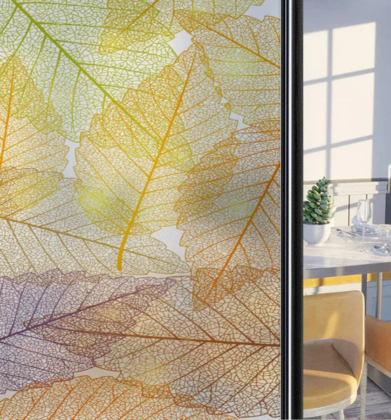 Customized Frosted Stained Glass Window Film, Art Deco Design Leaves,Static Cling, Remove Door Sticker,Home Decor