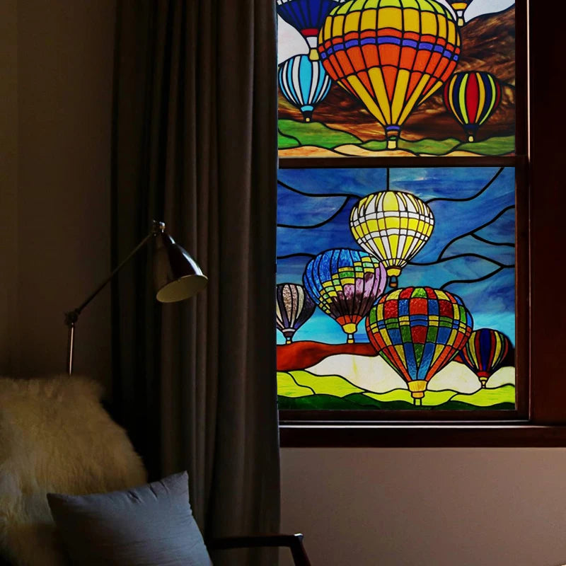 Custom size Stained Glass Wndow Film,Satic Cling Window Films,Decor Foil Stickers Window Treatment For Square Glass Hot air ball