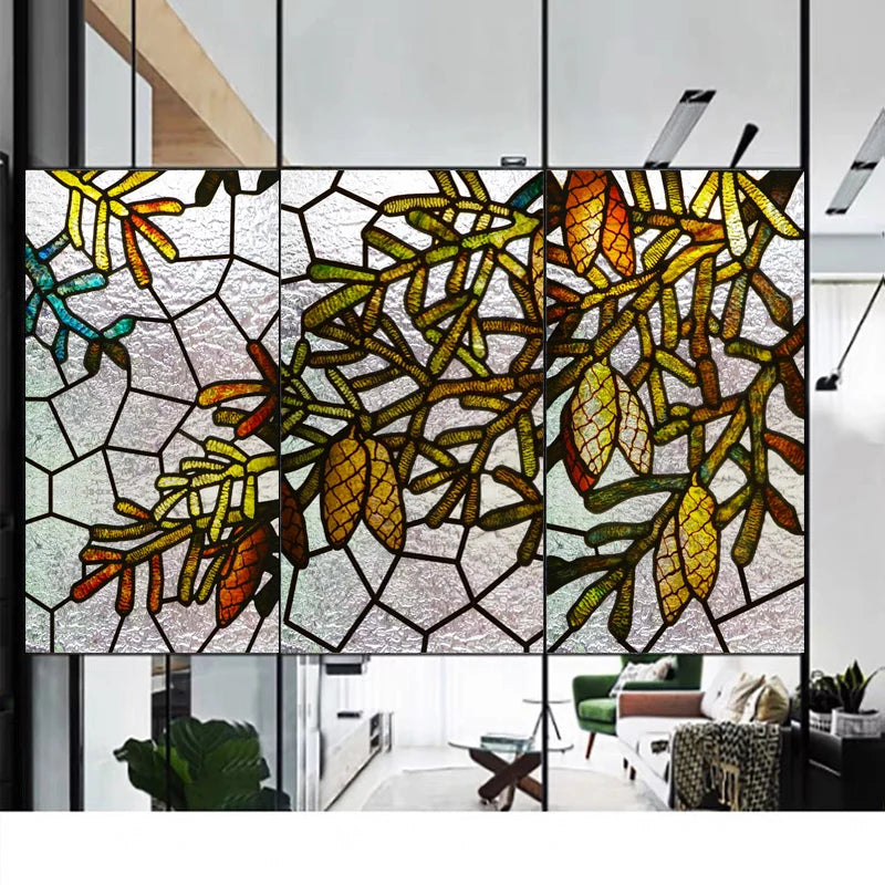 Custom Size 3D Matte Window Film, Stained Glass, Decorative UV Sticker, Privacy Frosted Static Cling Decal for Glass Door, Tree