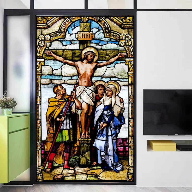 Custom Frosted Stained Glass Window Film, Static Cling ,Church Jesus Christ Blessed Mary Stickers, Window Treatment, Home Decor