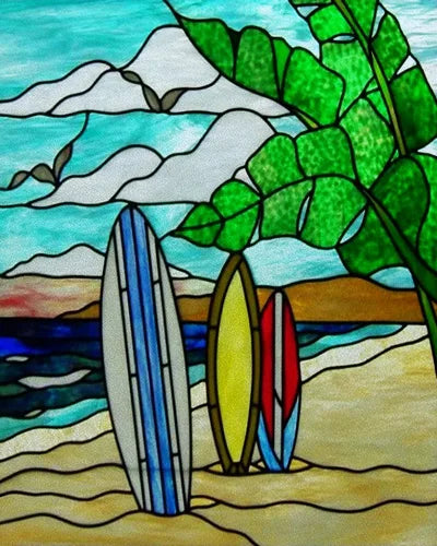 Frosted Stained Glass Window Film, Static Cling, Retro Door Sticker,Kitchen, Office, Home Decor, Customized,Sailboat