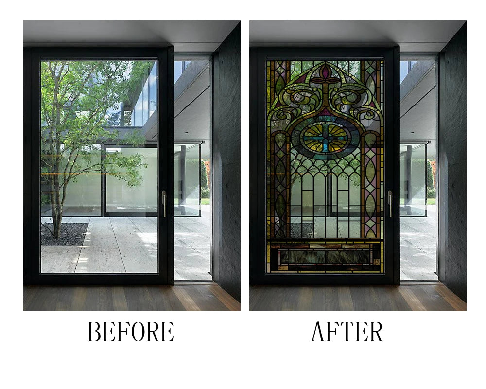 Window Films Stained Glass Films Static Cling Frosted Opaque Church Home Decor Door Sticker Window Treatment Privacy Custom Size