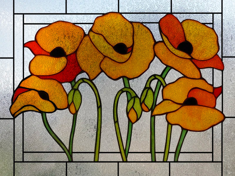 Window Film Stained Glass Stickers,Custom size Static Cling Frosted,Flower Bird Flower Print For Transom Window Glass Home Decor