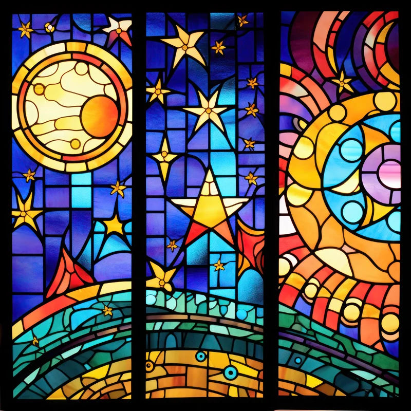 Frosted Stained Glass Window Film, Customized Static Cling,Privacy, Church Retro Sticker,Office, Home Decor,Sun and Moon