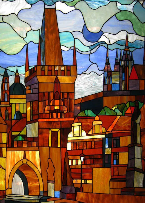 Window Film Stained Glass Stickers,Custom size Static Cling,Print Castle Church landscape Sailboat Sticker,Office Home Decor