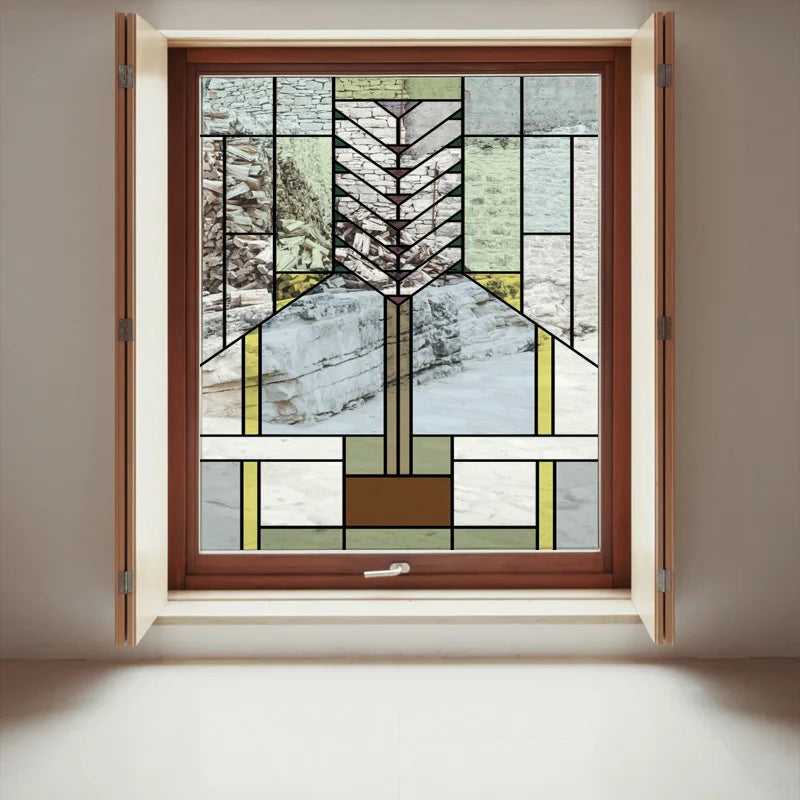 Stained Glass Window Film Transparent Glass Sticker Static Cling Prairie Scottish Style Office Door Anticollision Home Decor