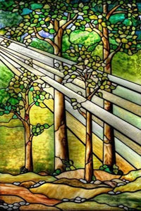 Custom Size Stained Glass Films,Frosted Privacy, Static Cling Poster, Retro Tree Scenic Color Printing Window Film Door Stickers