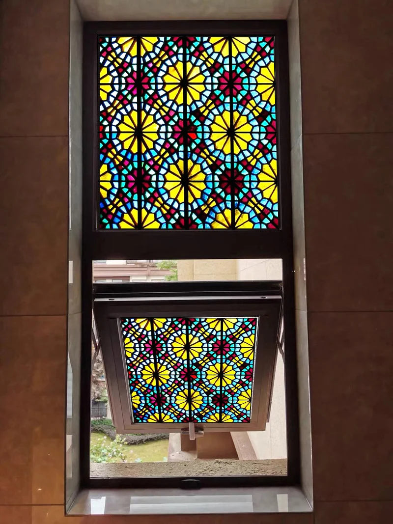Custom Size Stained Glass Window Film Opaque Frosted Privacy Protection Removable Static Cling Home-Decor Mosaic Window Covering