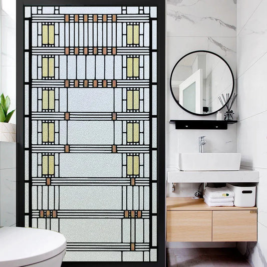Custom Size Window Film Stained Glass Films Static Cling Frosted Retro Prairie Style Shower Kitchen Balcony Office Home Decor
