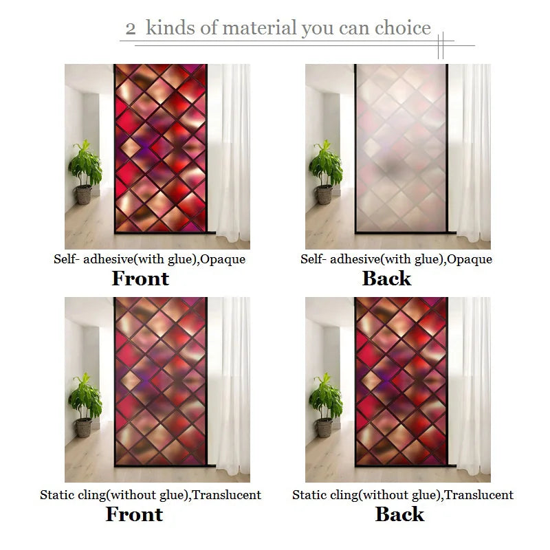 3D Red Square Window Film Print Sticker, Cling Stained Glass Films, Privacy Films, Door Sticker, Office, Home Decor, Customized