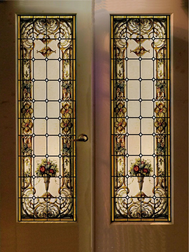 Custom Size Window Film, Stained Glass Films, Frosted Privacy, Retro Church Style, Colorful Door Sticker, Shower, Bathroom