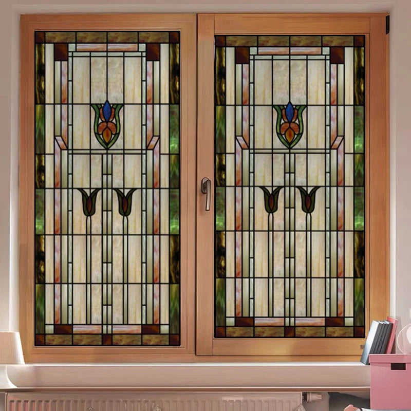 Frosted Stained Glass Window Film, Customized Privacy, Static Cling,Church Style, Door Sticker, Office, Bathroom Home Decor