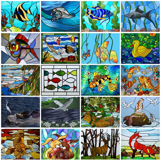 Window Film Frosted Stained Glass Films Custom size,Privacy Static Cling,Church Vintage Sticker,Office Home Decor