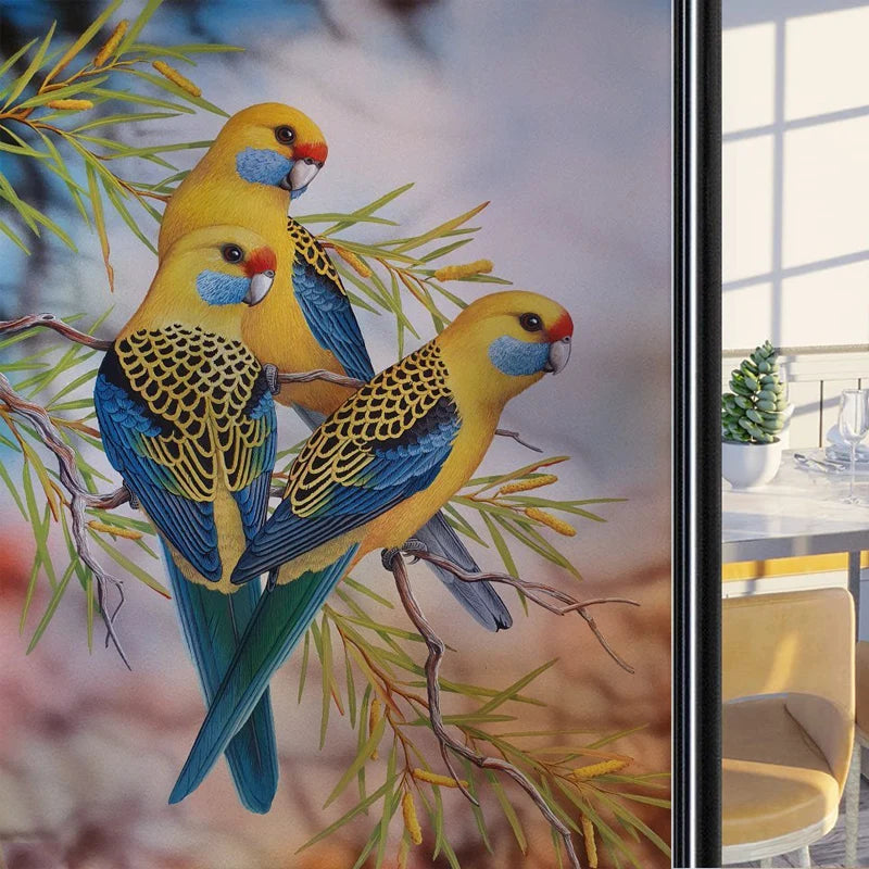 Frosted Stained Glass Window Film, Customized Art Deco Design, Birds Static Cling Sticker,Home Decor Foil, Treatment