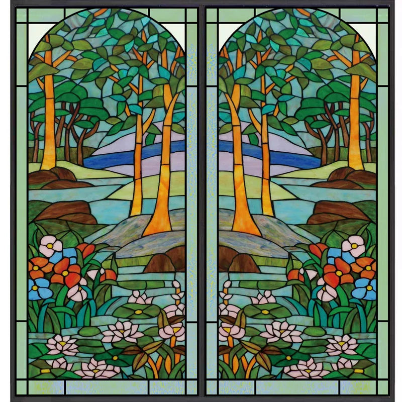 Custom Size Stained Glass Window Film Frosted Privacy Static Cling Tree Tiffany Style Stickers Shower Kitchen Office Home Decor