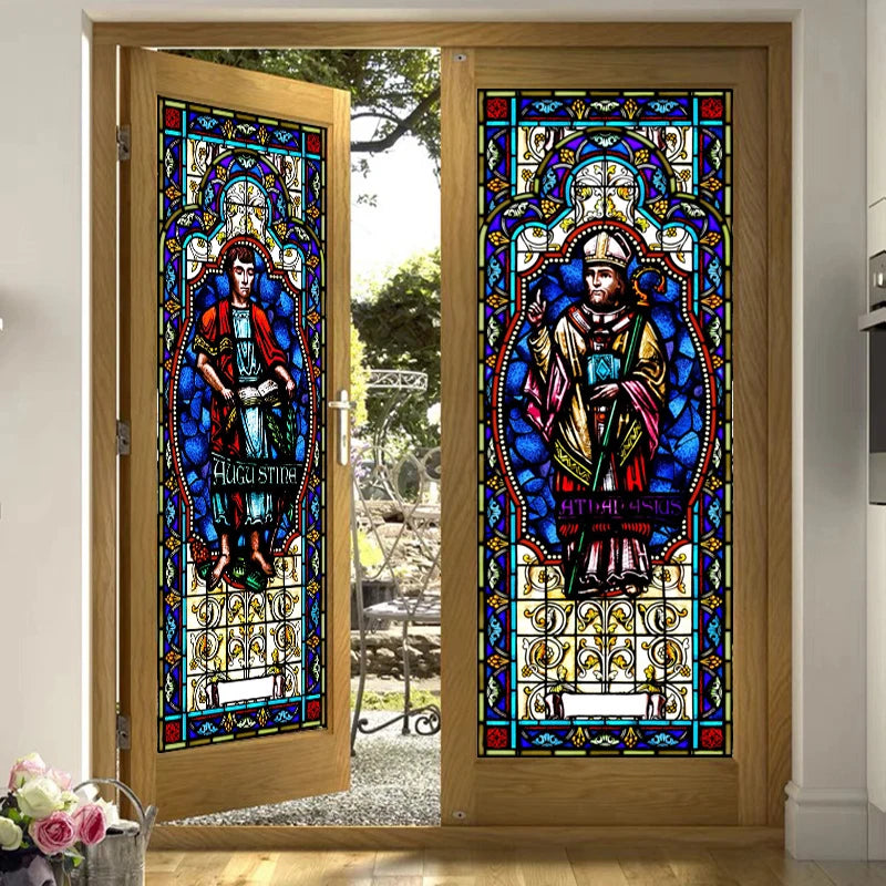 Religious Stained Glass Films,Frosted Window Sticker,Christ Gothic Styles Painting, Church Prayer Room, House of Worship Home
