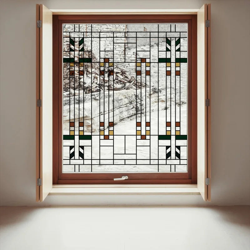 Stained Glass Window Film Transparent Glass Sticker Static Cling Prairie Scottish Style Office Door Anticollision Home Decor