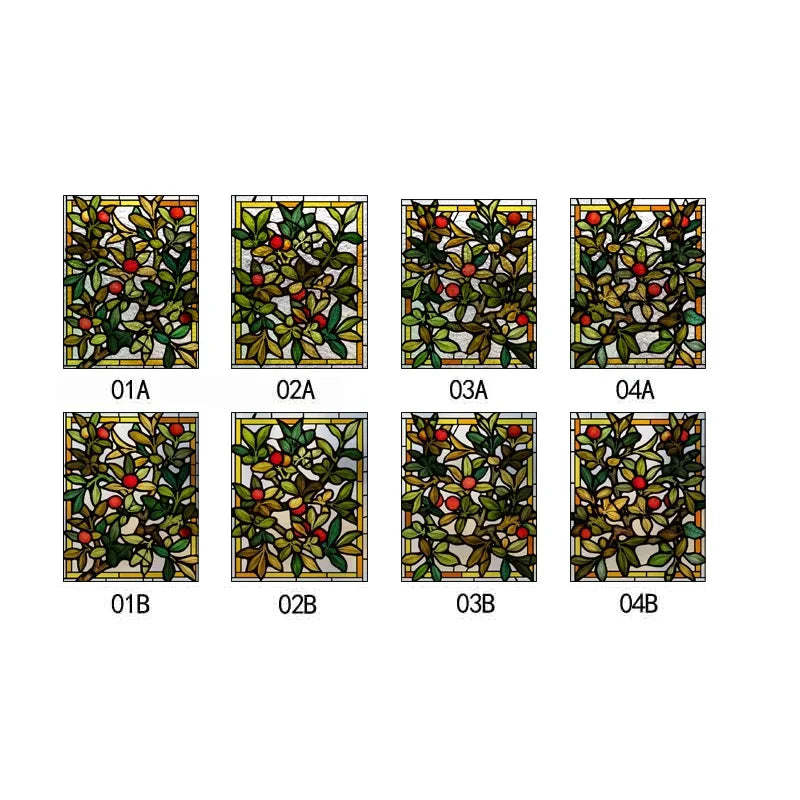 Frosted Stained Glass Window Film, Customized Decor Design, Red Bayberry Static Cling Sticker,Home Decor Foil, Treatment