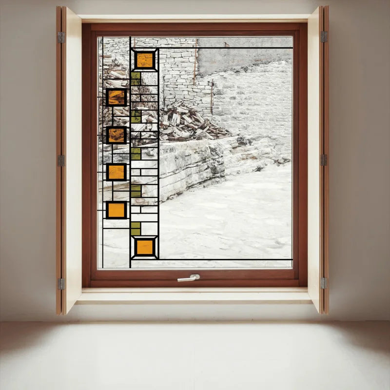 Stained Glass Window Film Transparent Glass Sticker Static Cling Prairie Scottish Style Office Door Anticollision Home Decor