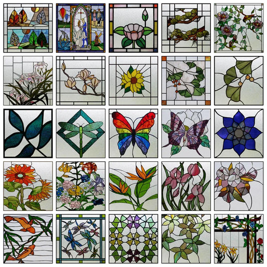 Custom size Glass Films,Frosted Privacy Static Cling,Church Vintage Sticker,Office Home Decor,Flower Fruit,fit any Window Size