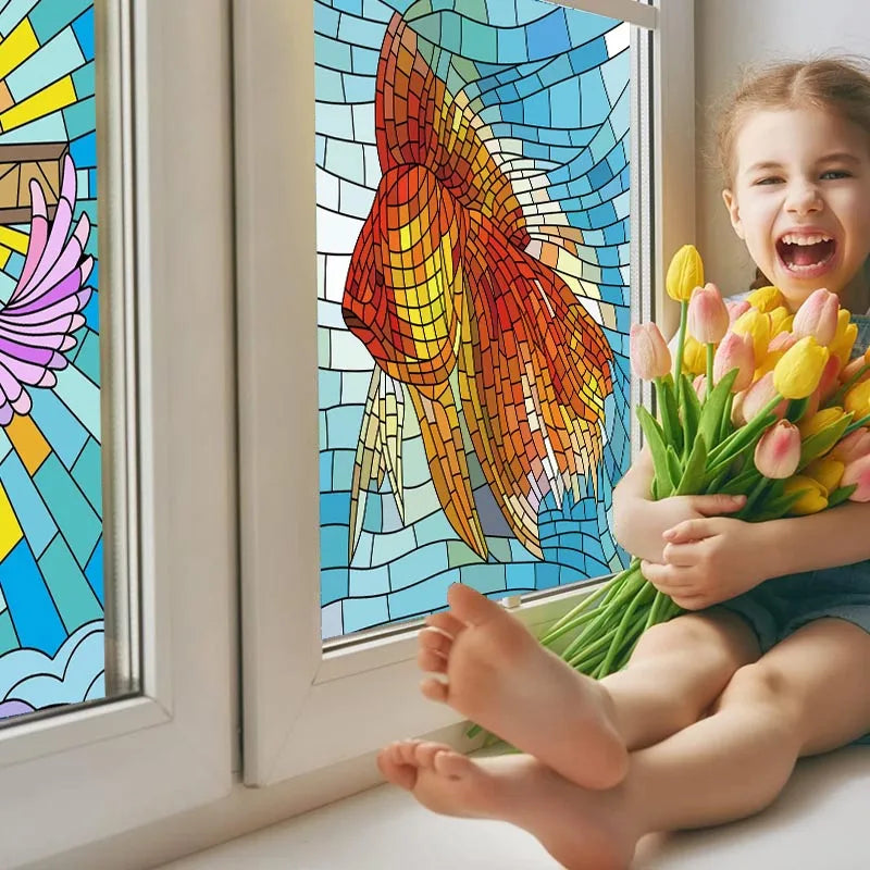 Custom size Glass Films,Window Film Frosted Sticker Fish Cat Birds Animals Print For Kids Room Door Light Box Poster Home Decor