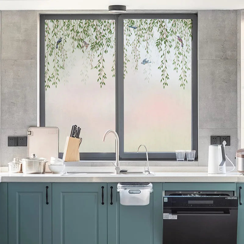 Frosted Stained Glass Window Film, Customized Decor Design, Leaf Static Cling Sticker,Home Decor Foil, Treatment