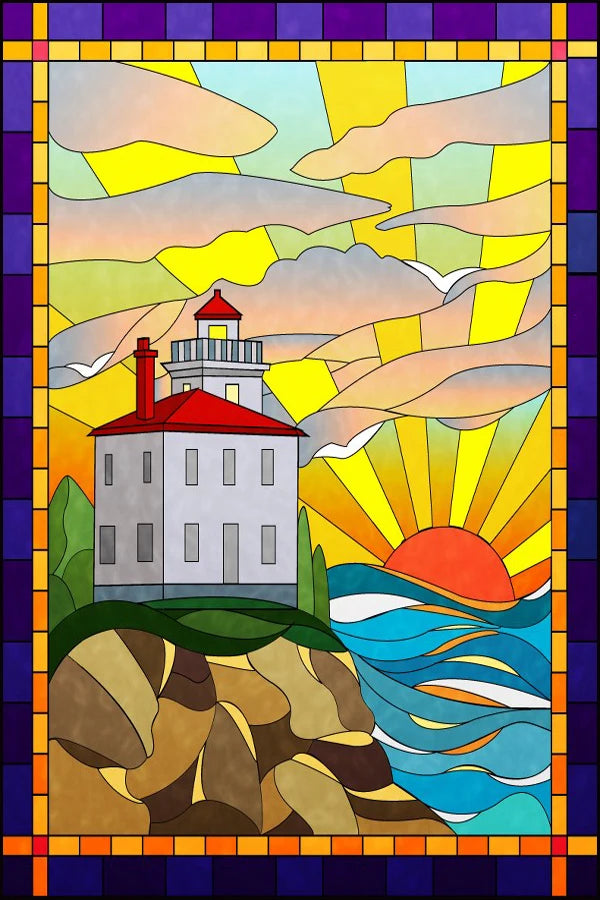 Custom size Stained Glass Films,Privacy Static Cling,Print Castle Lighthouse Sailboat Door Sticker,Office Home Decor