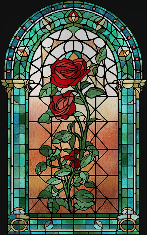 Rose Stained Glass Window Film, Frosted Window Film, ,Privacy,No Glue, Static Cling, Home Decorative