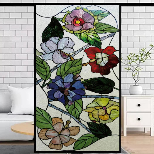 Frosted Privacy Window Film, Stained Glass Film, European Church Style, Colorful Window Stickers, Shower and Bathroom