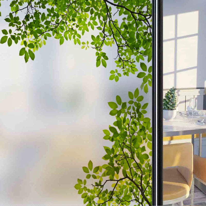 Frosted Stained Glass Window Film, Customized Decor Design, Leaf Static Cling Sticker,Home Decor Foil, Treatment