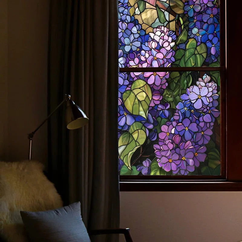 Stained Glass Window Film, Frosted Window Film, ,Privacy,No Glue, Static Cling, Home Decorative Flower