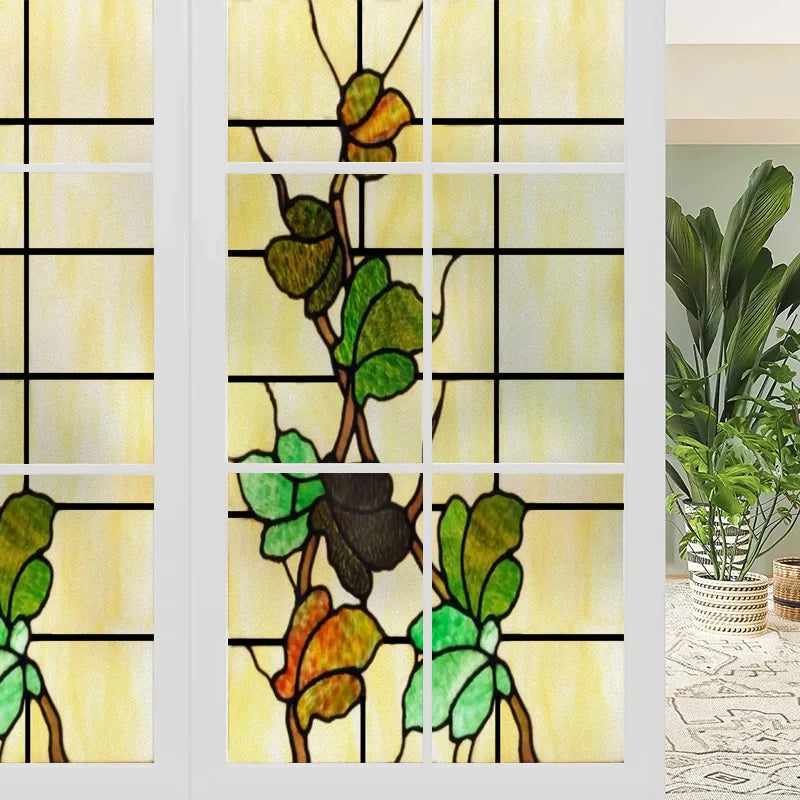 Custom Size Stained Glass Window Film Frosted Privacy Static Cling Retro Prairie Style Stickers Shower Kitchen Office Home Decor