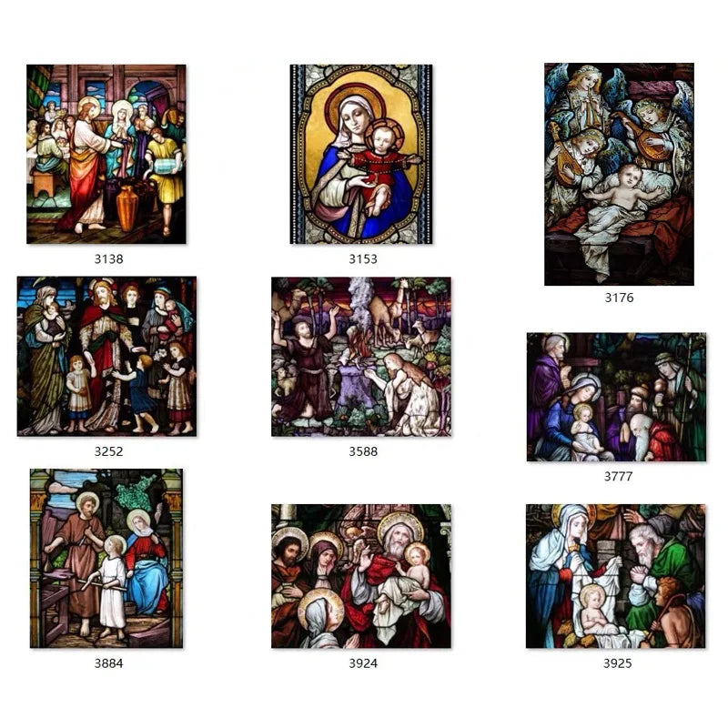 Custom size Stained Glass Window Film Jesus Virgin Mary,Home decor Frosted foil door stickers ,PVC self-adhesive poster