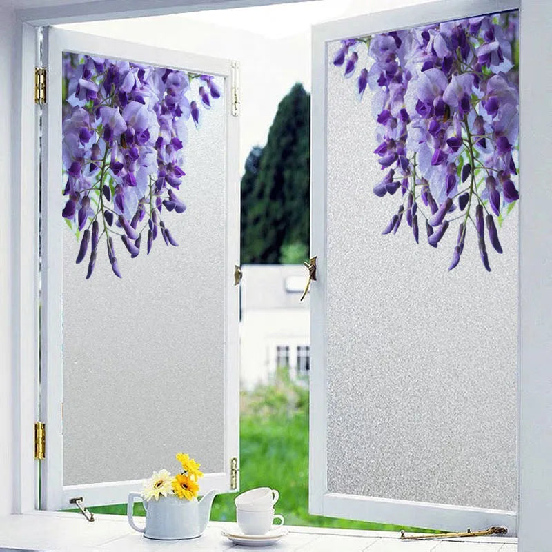 Custom Size Window Glass Films Privacy Film Static Cling Door Sticker Wisteria Pictures Shower Office Bedroom Kitchen Home Decor