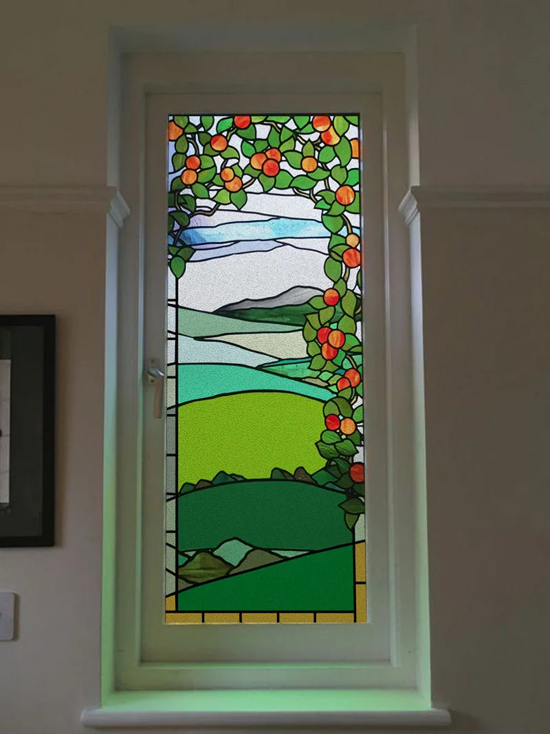 Custom size Window Film Stained Glass Films Frosted Privacy Retro European Tree Flower Colorful Door Sticker Shower Bathroom