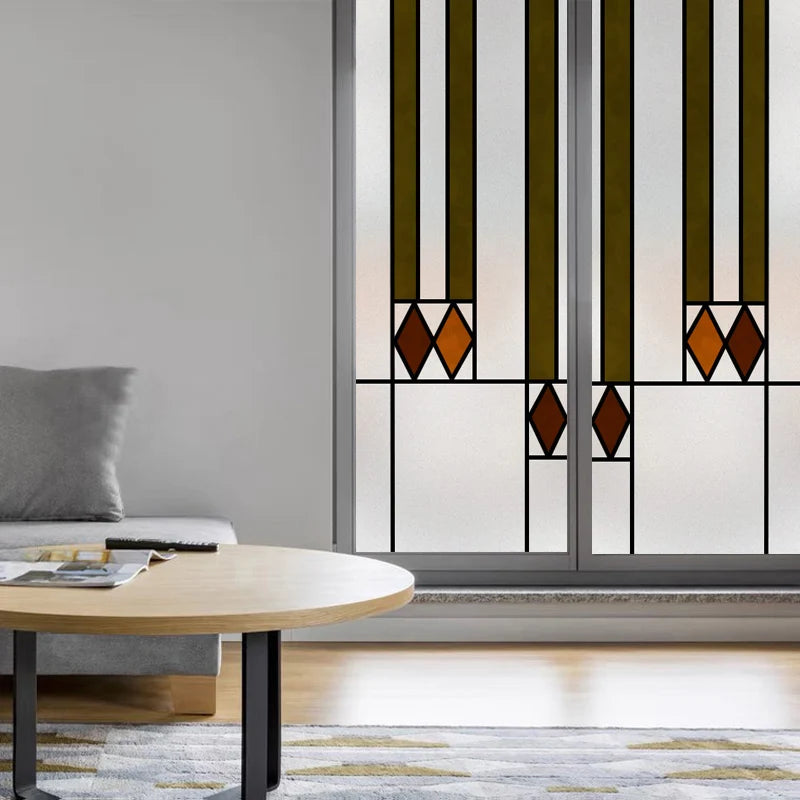 Frosted Stained Glass Window Film, Customized Privacy, Static Cling,Arts and Crafts, Prairie, Art ,Office, Home Decor