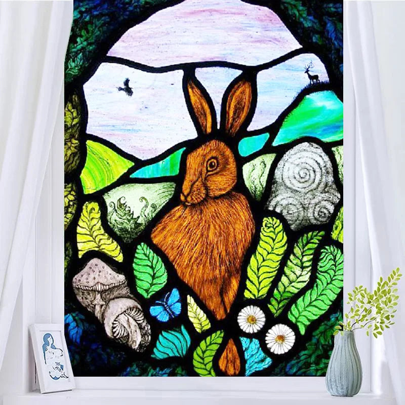 Window Film Stained Glass Stickers Static Cling,Frosted Privacy Custom size,Print Cat,Tiger,Deer,Bear For Window Door Home Dec