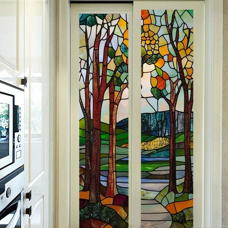 Customized Stained Glass Film Window Films,Static Cling Frosted Privacy Tiffany Style Tree,Bathroom Kitchen Door Sticker