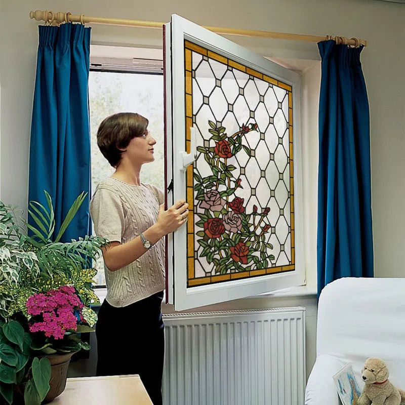 Frosted Stained Glass Window Film, Customized Art Design, Flower Rose, Static Cling Sticker,Home Decor Foil, Treatment