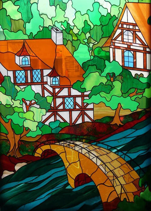 Window Film Stained Glass Stickers,Custom size Static Cling,Print Castle Church landscape Sailboat Sticker,Office Home Decor