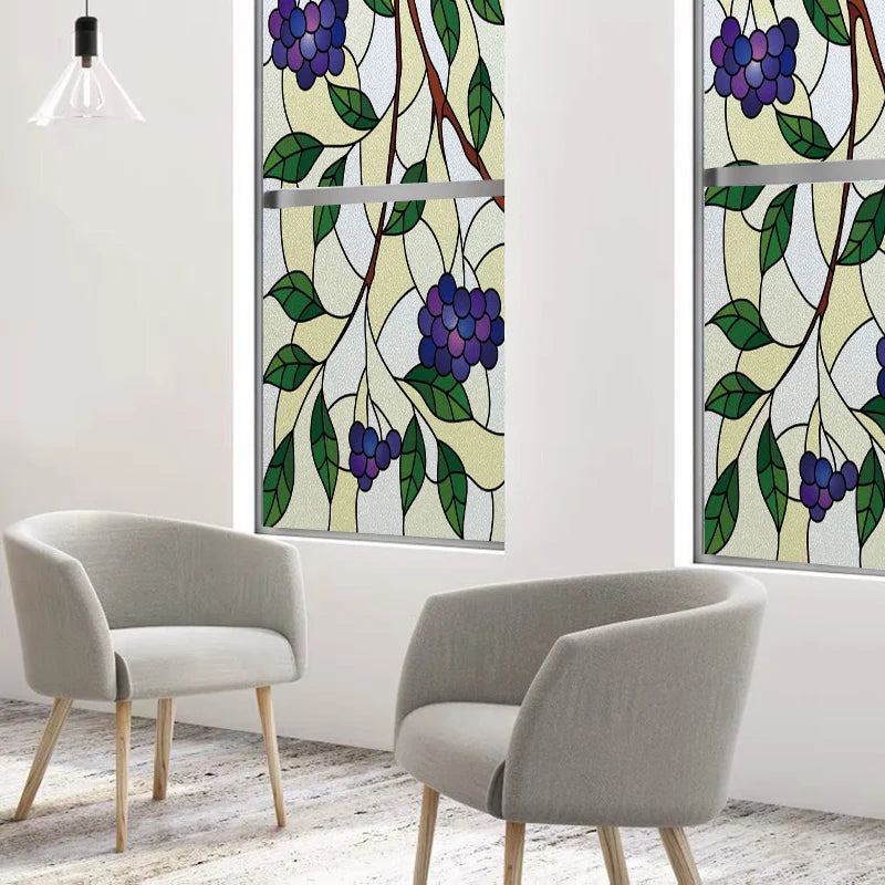 Custom Size Stained Glass Window Film Fruit Pattern Grape Mango Watermelon For Rectangular Shape Glass Office Door Home Decor